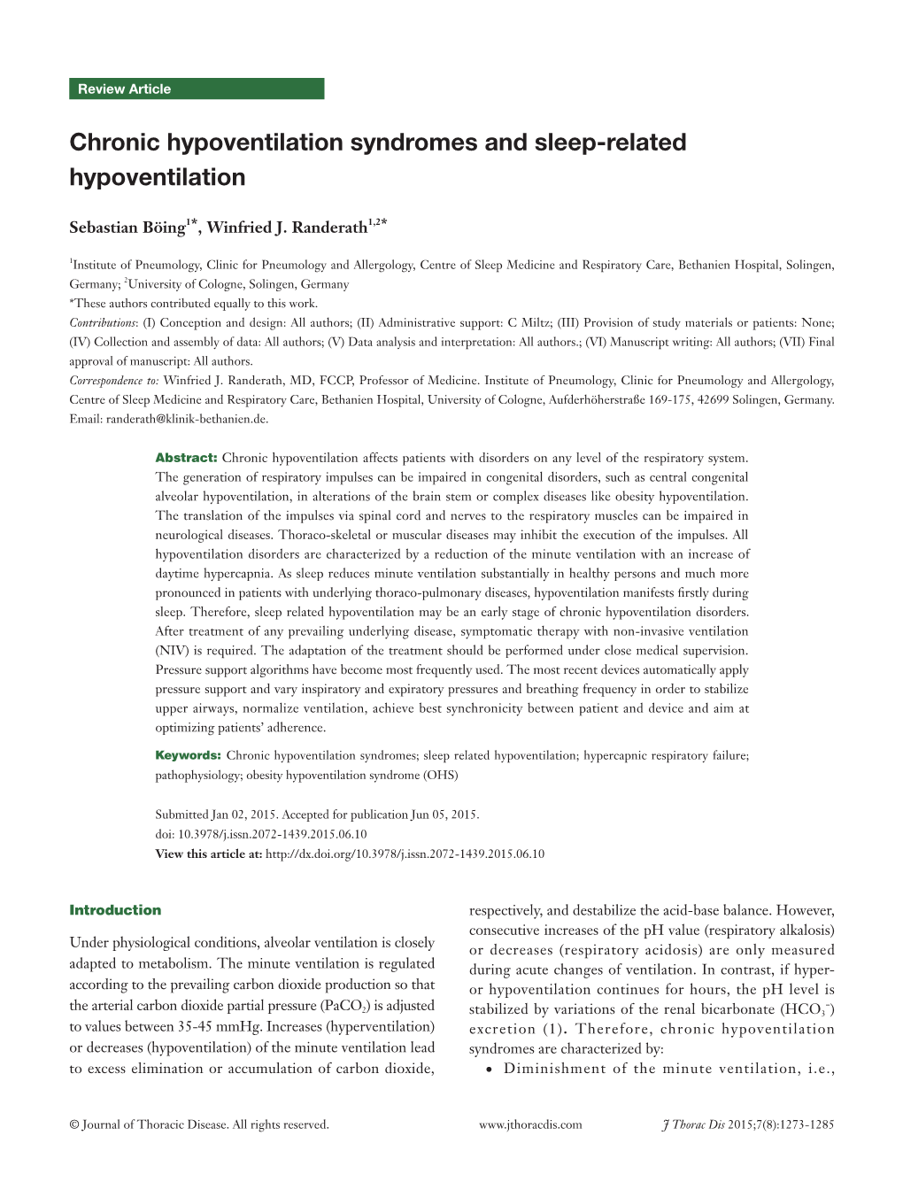 Chronic Hypoventilation Syndromes and Sleep-Related Hypoventilation