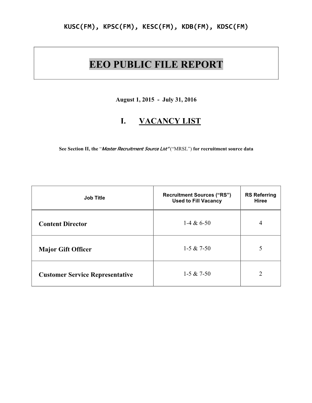 Eeo Public File Report