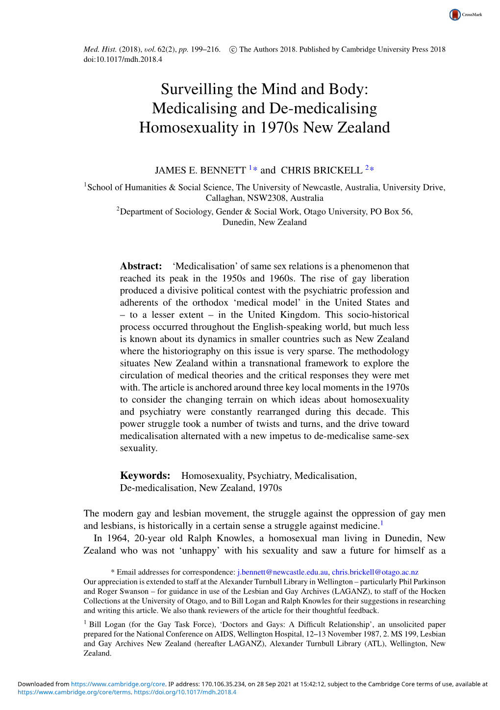 Medicalising and De-Medicalising Homosexuality in 1970S New Zealand