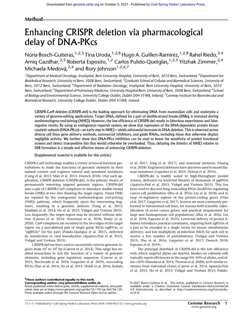 Enhancing CRISPR Deletion Via Pharmacological Delay of DNA-Pkcs