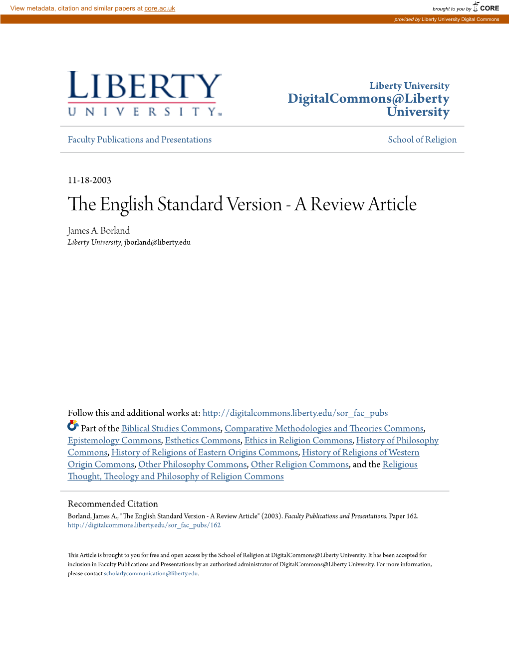 The English Standard Version—A Review Article