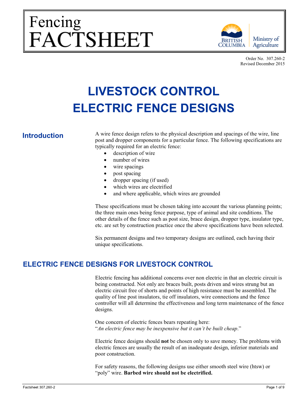 Electric Fence Designs for Livestock Control