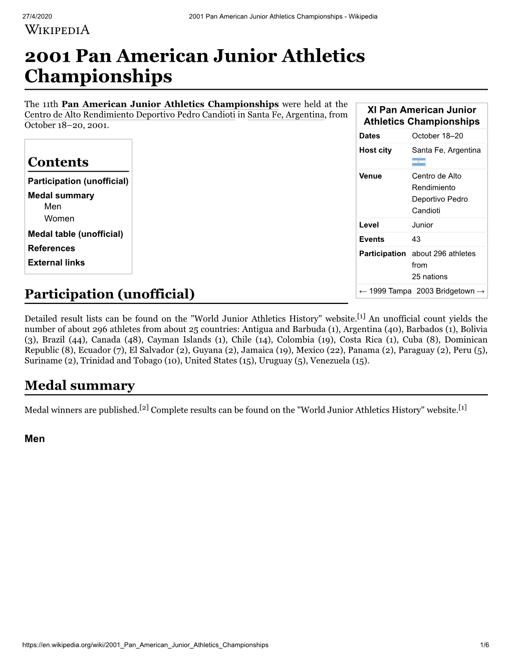 2001 Pan American Junior Athletics Championships - Wikipedia