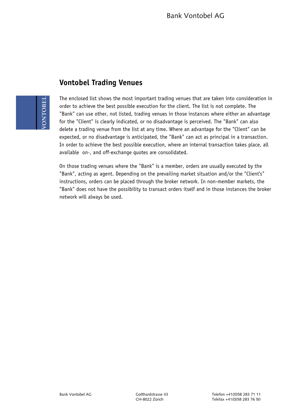 Vontobel Trading Venues