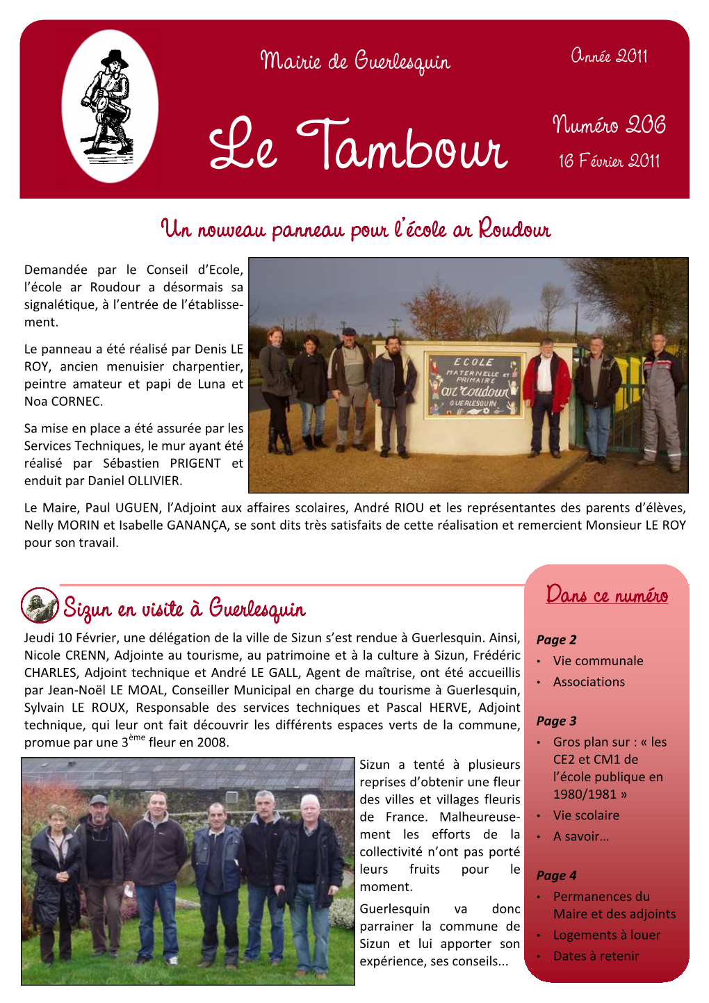 Le Tambour 16 Février 2011 Un Nouveau Panneau Pour L’École Ar Roudour