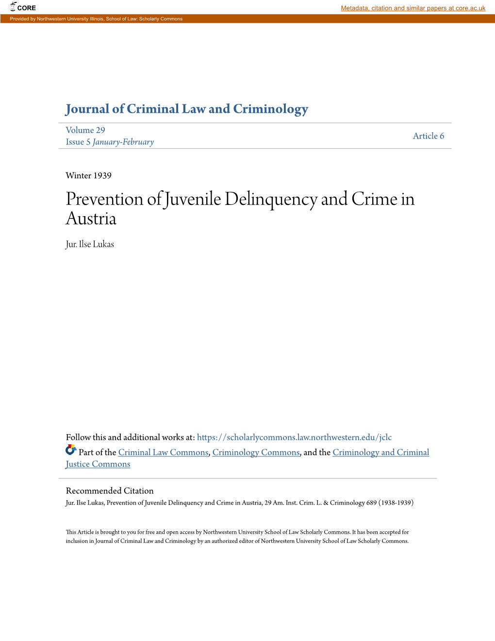 Prevention of Juvenile Delinquency and Crime in Austria Jur