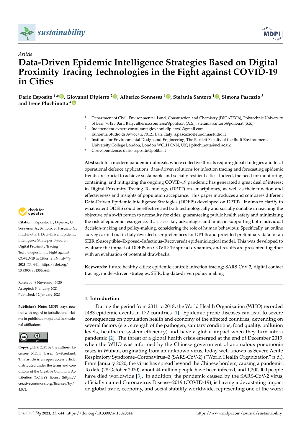 Data-Driven Epidemic Intelligence Strategies Based on Digital Proximity Tracing Technologies in the Fight Against COVID-19 in Cities