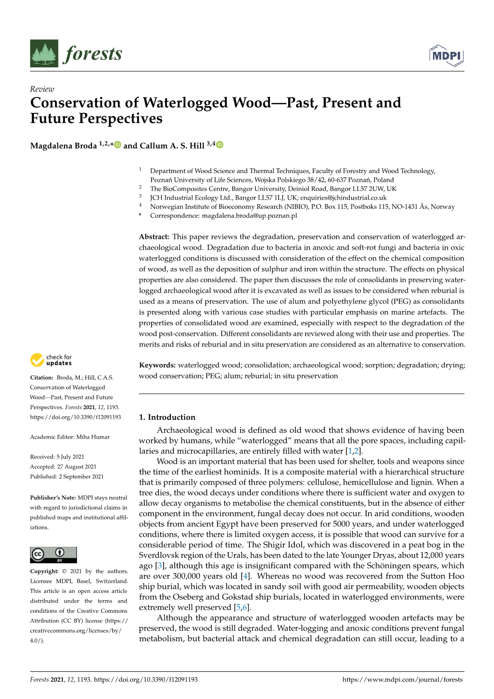 Conservation of Waterlogged Wood—Past, Present and Future Perspectives