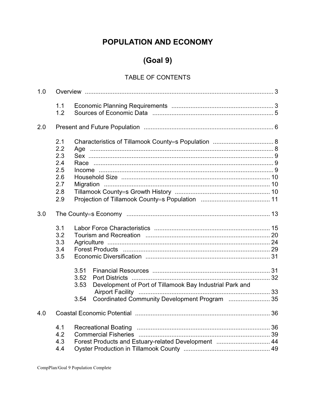 Goal 9, Population & Economy