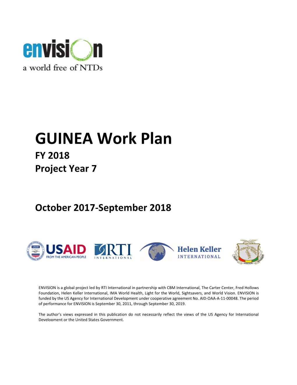 GUINEA Work Plan FY 2018 Project Year 7