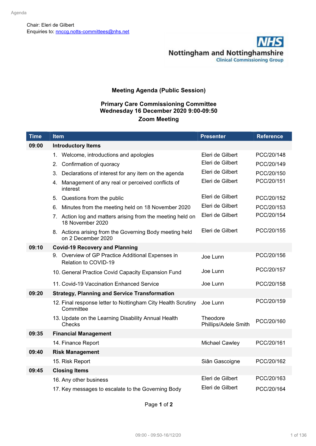 Meeting Agenda (Public Session) Primary Care Commissioning