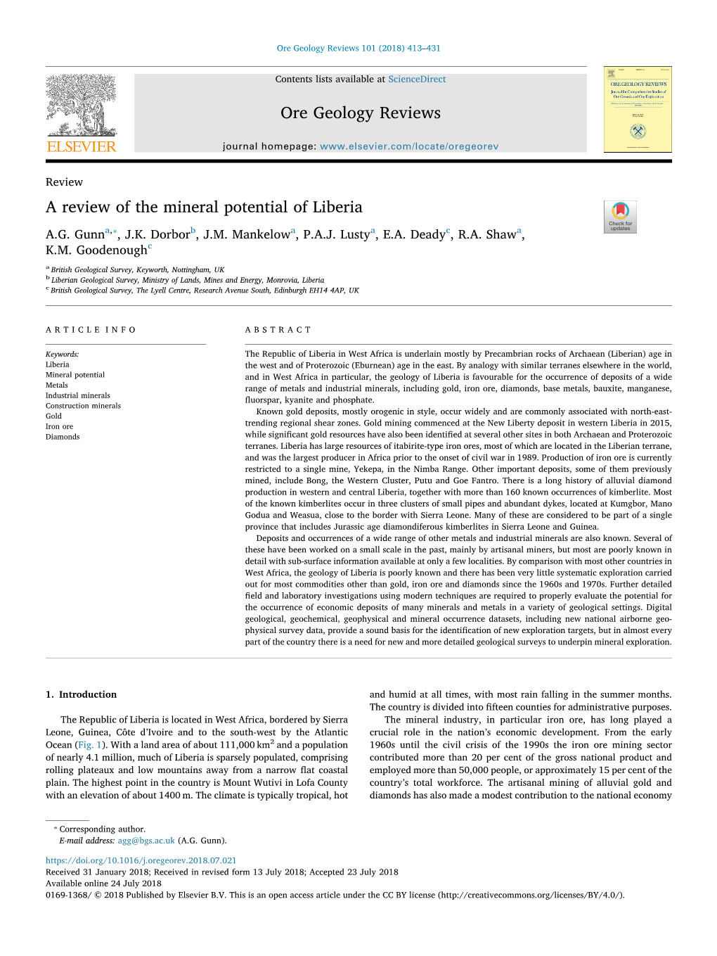 A Review of the Mineral Potential of Liberia T ⁎ A.G