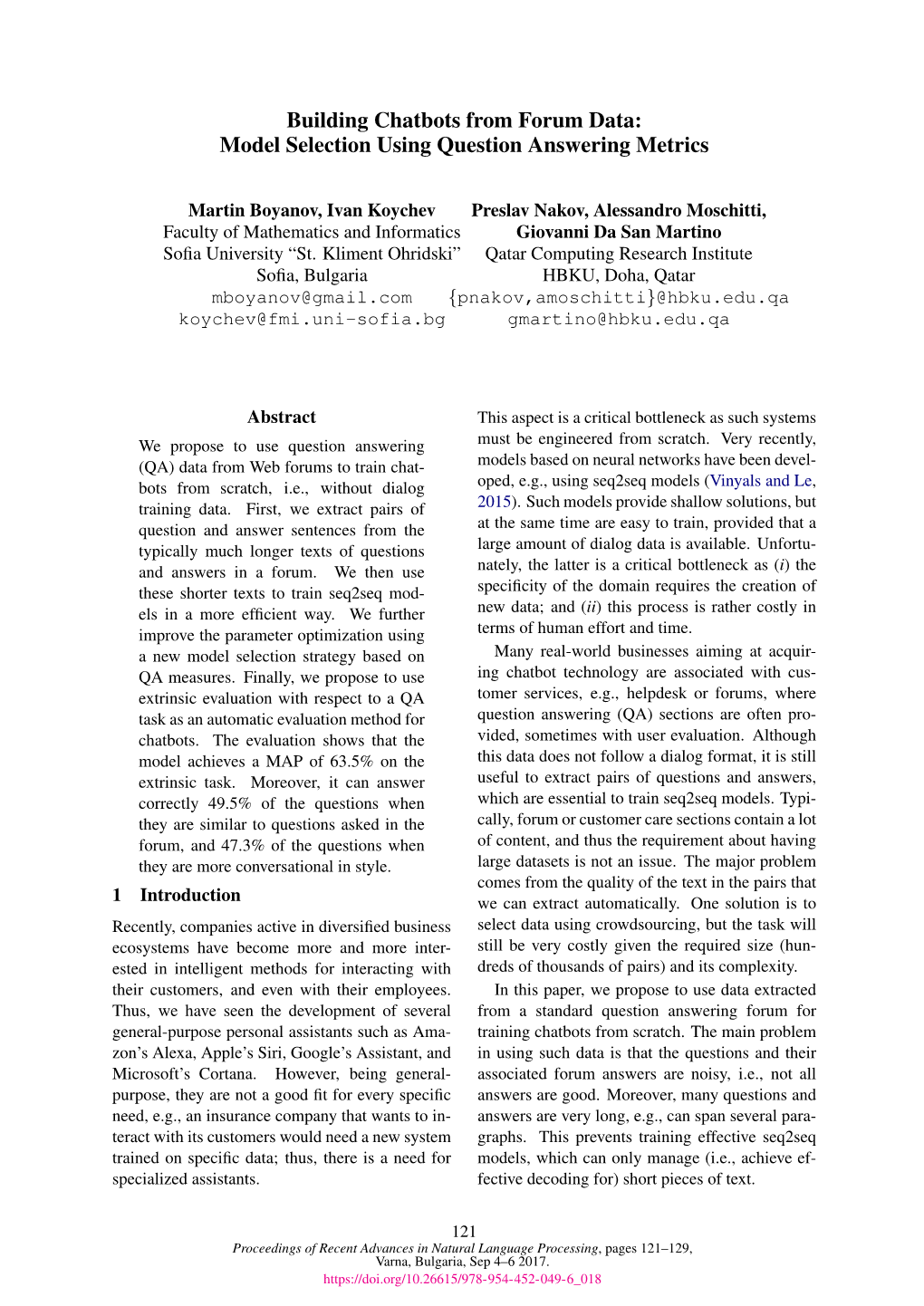 Model Selection Using Question Answering Metrics