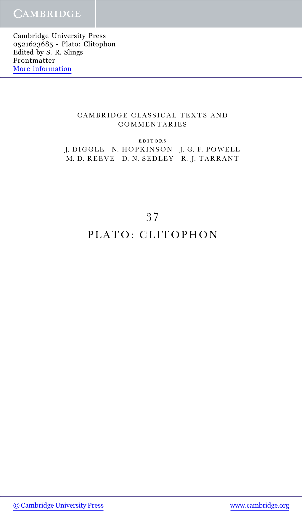 Plato: Clitophon Edited by S