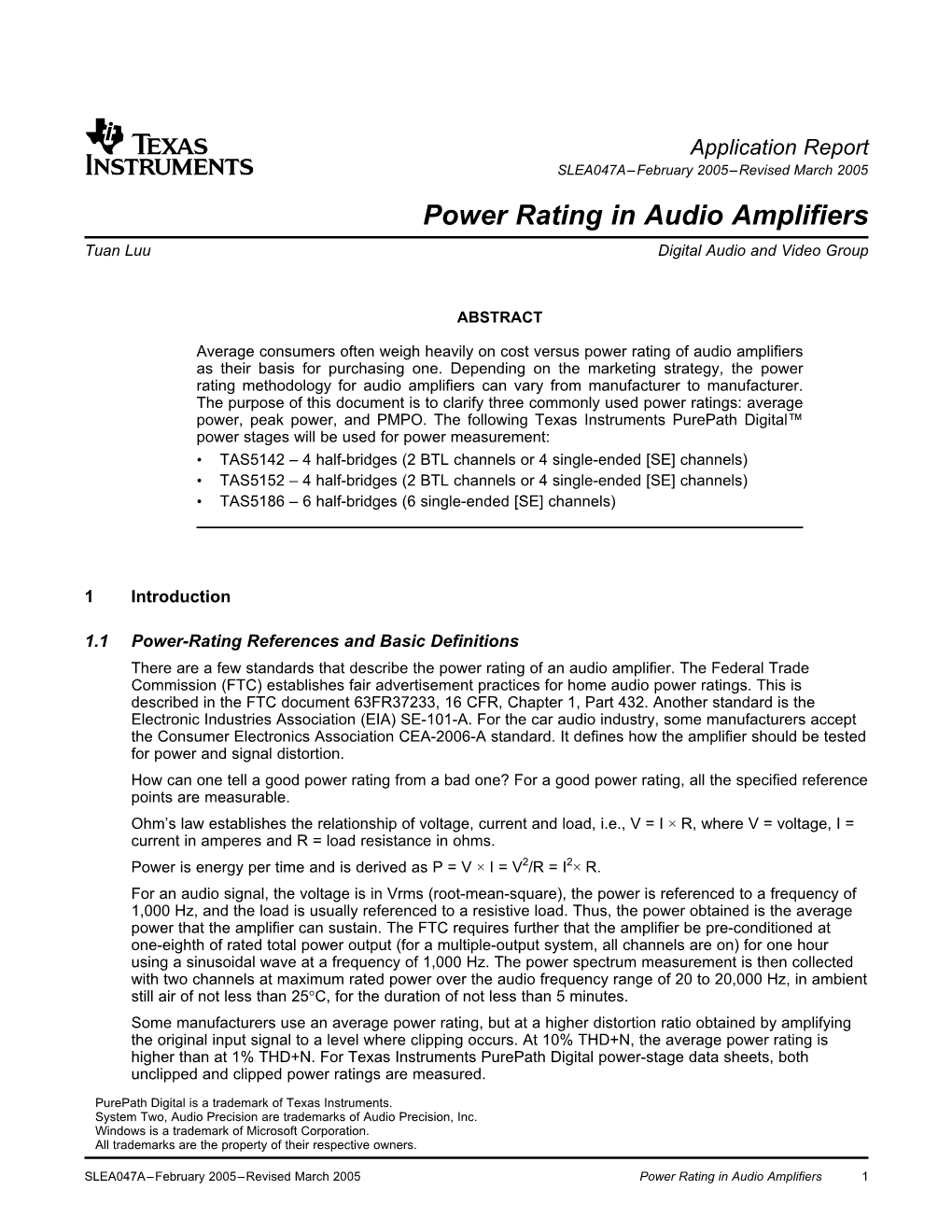 Power Rating in Audio Amplifiers Tuan Luu