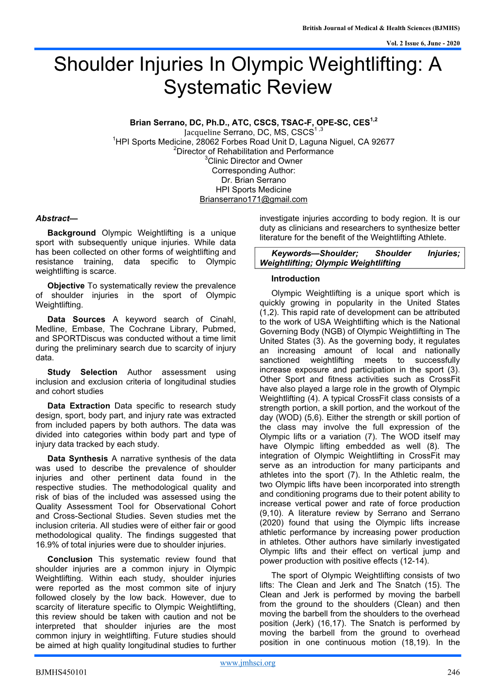 Shoulder Injuries in Olympic Weightlifting: a Systematic Review