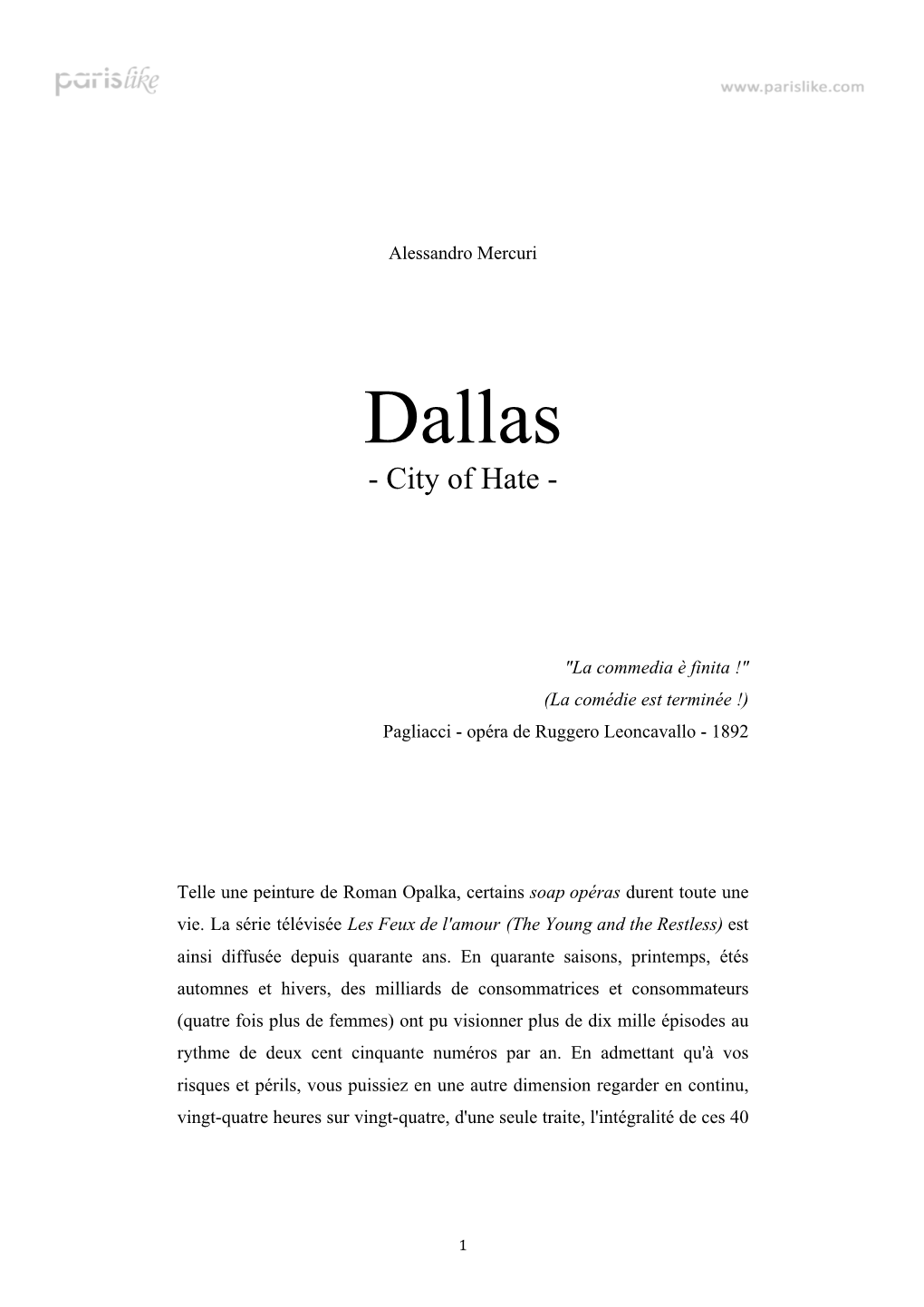 Dallas, City of Hate