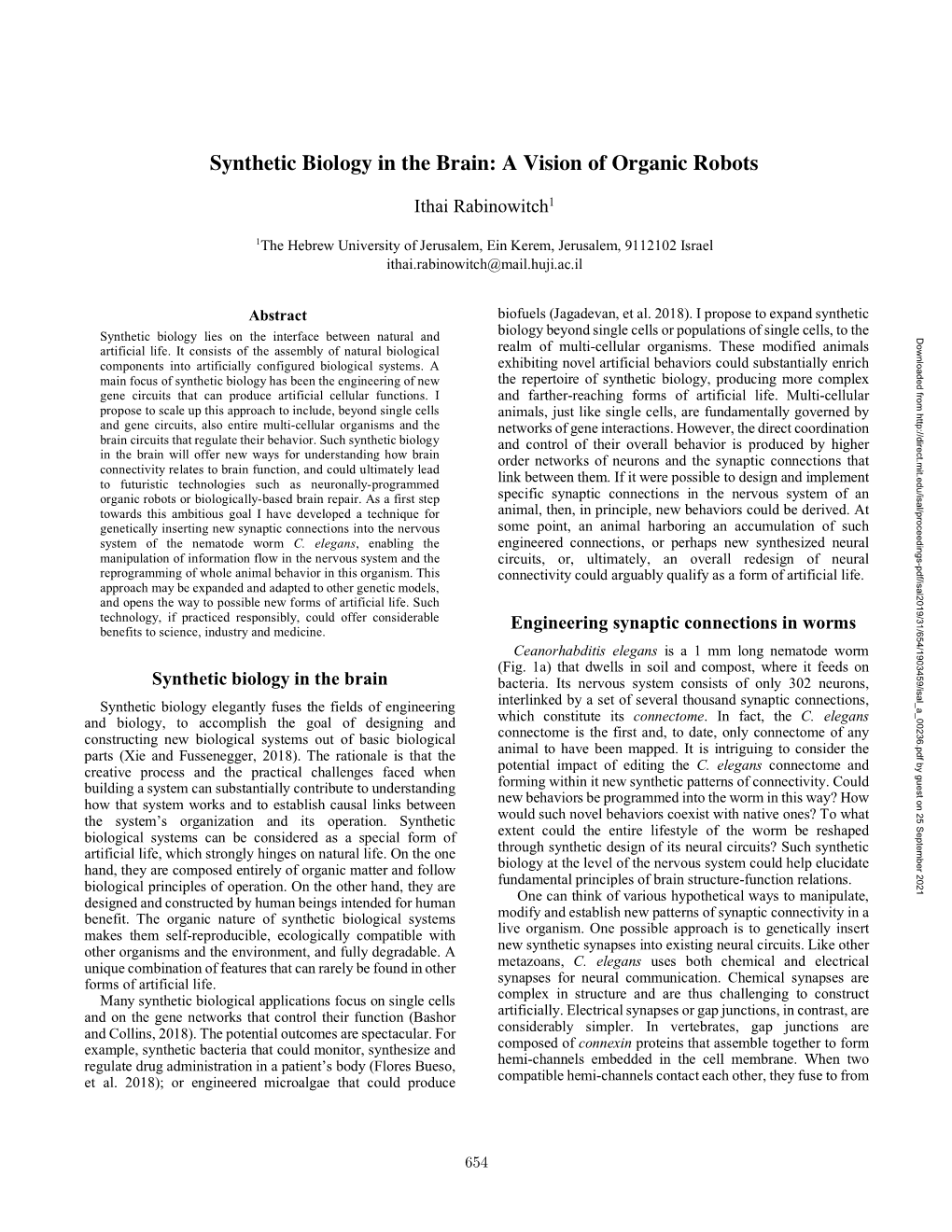 Synthetic Biology in the Brain: a Vision of Organic Robots