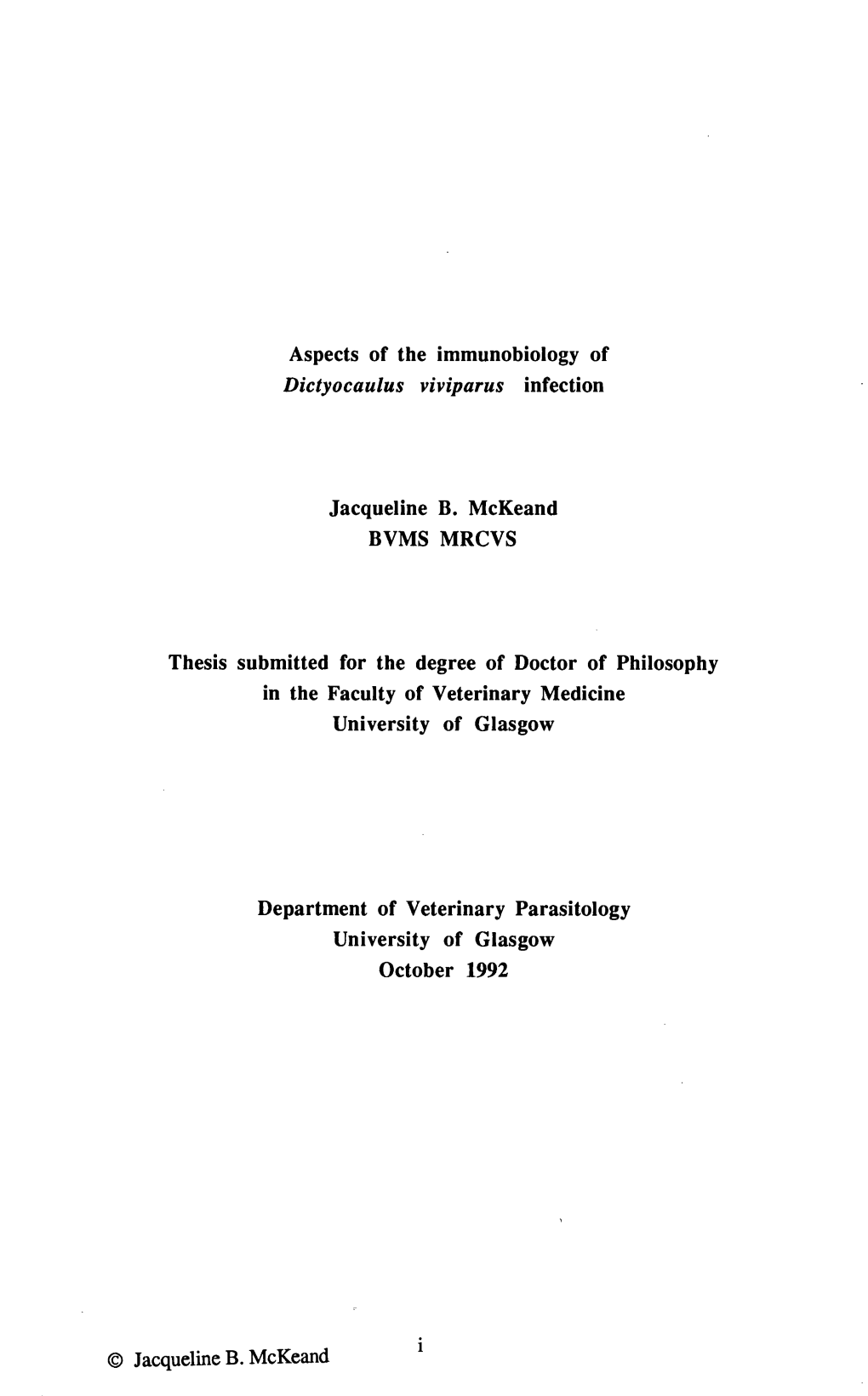 Aspects of the Immunobiology of Dictyocaulus Viviparus Infection