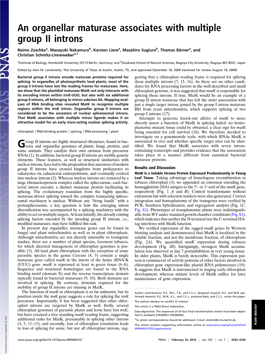 An Organellar Maturase Associates with Multiple Group II Introns