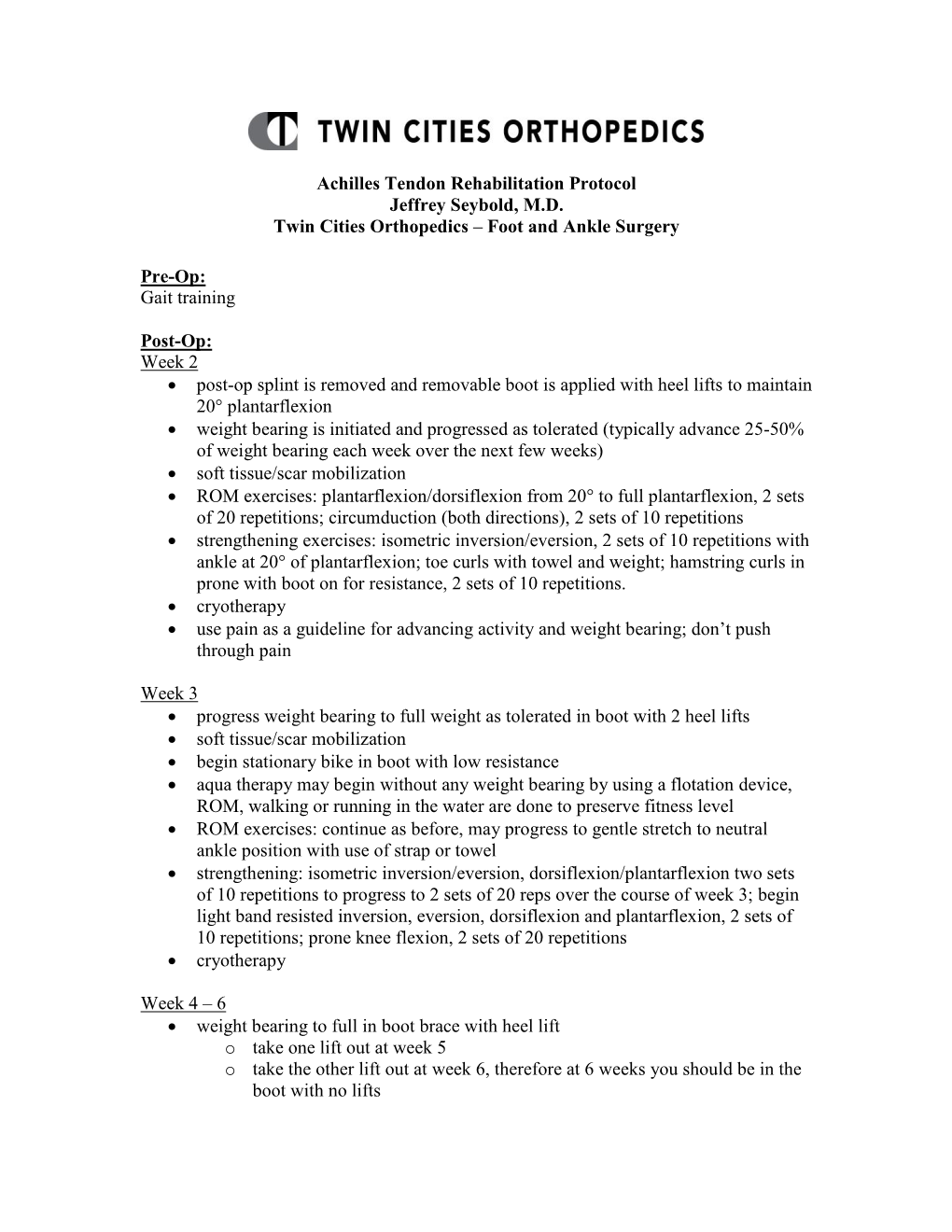 Achilles Tendon Repair Rehab Protocol