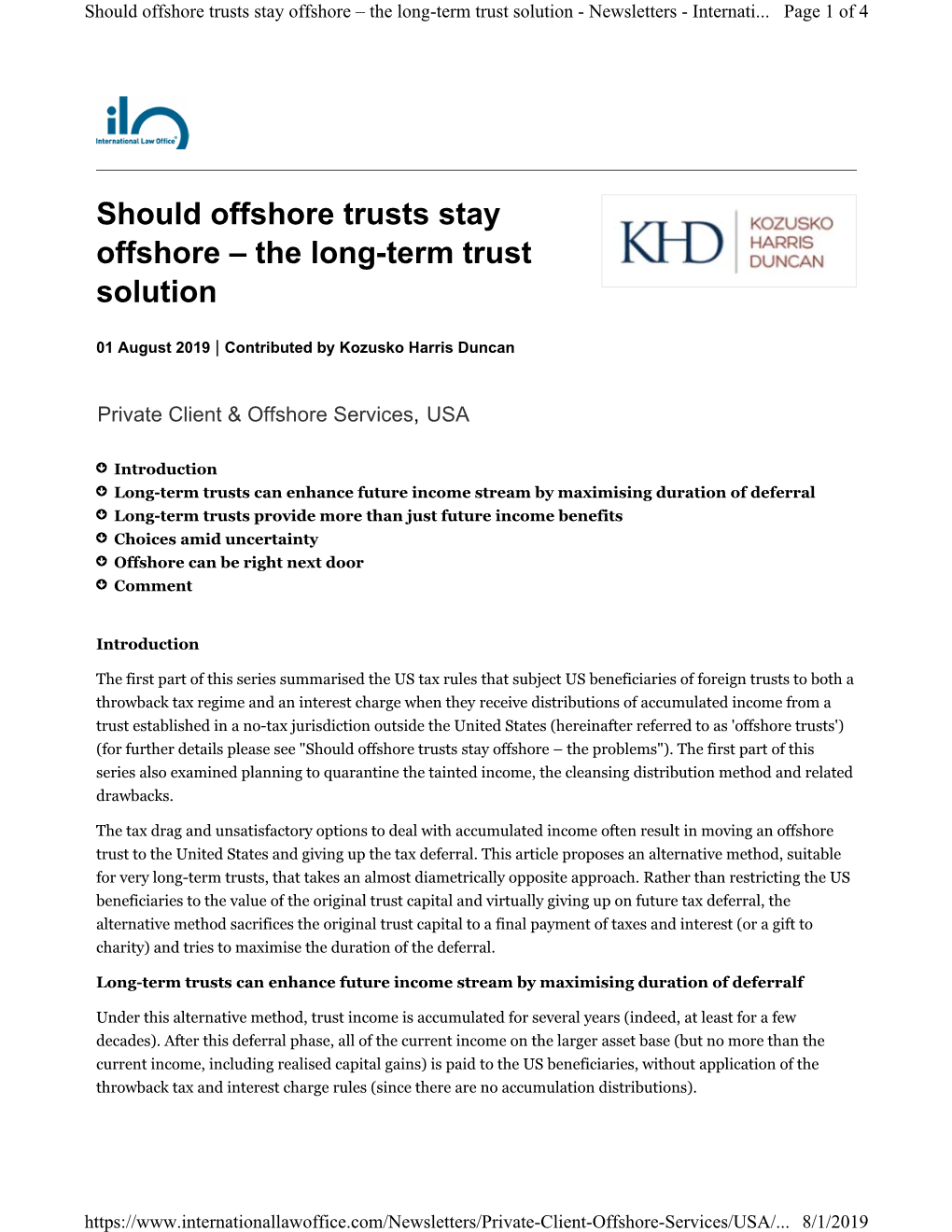 Should Offshore Trusts Stay Offshore – the Long-Term Trust Solution - Newsletters - Internati