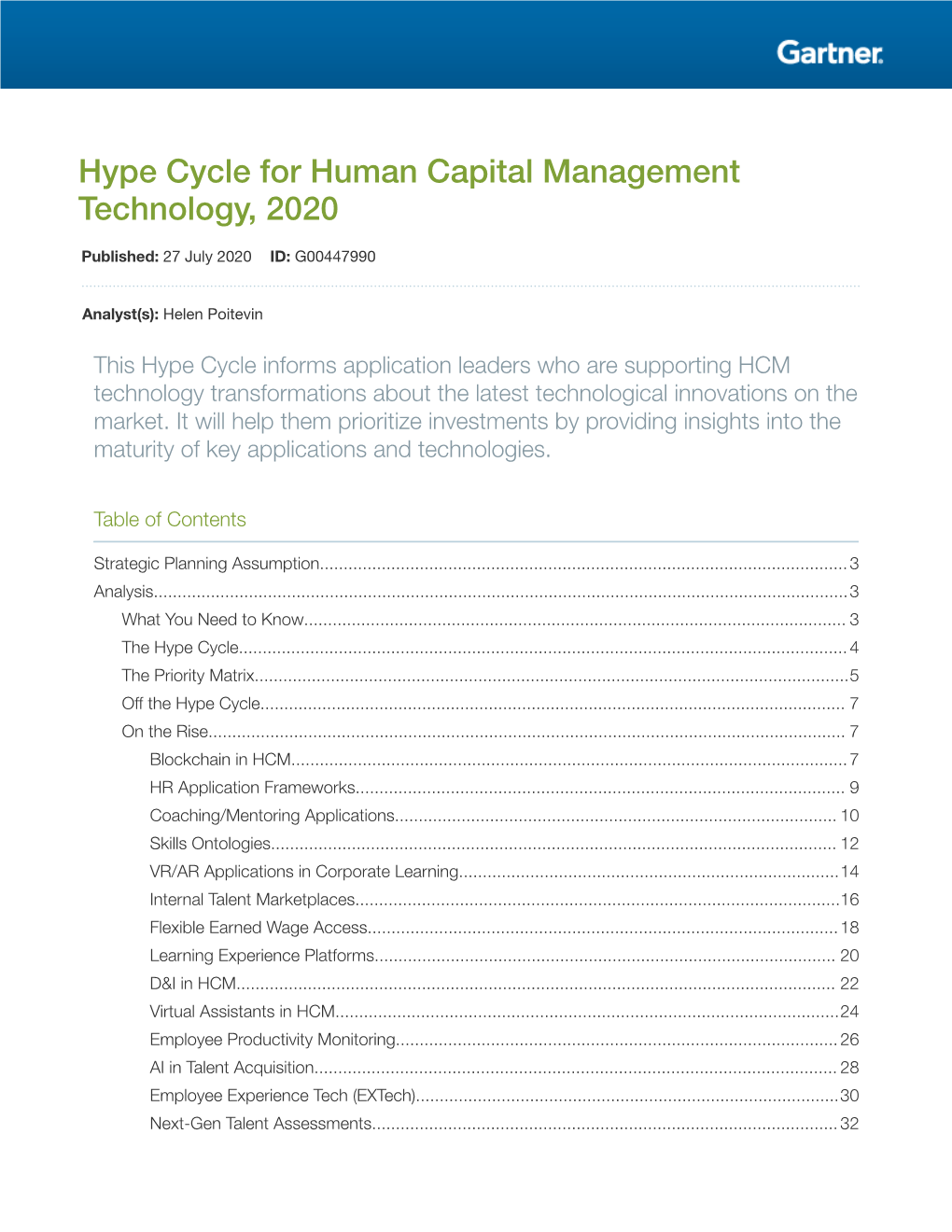 Hype Cycle for Human Capital Management Technology, 2020