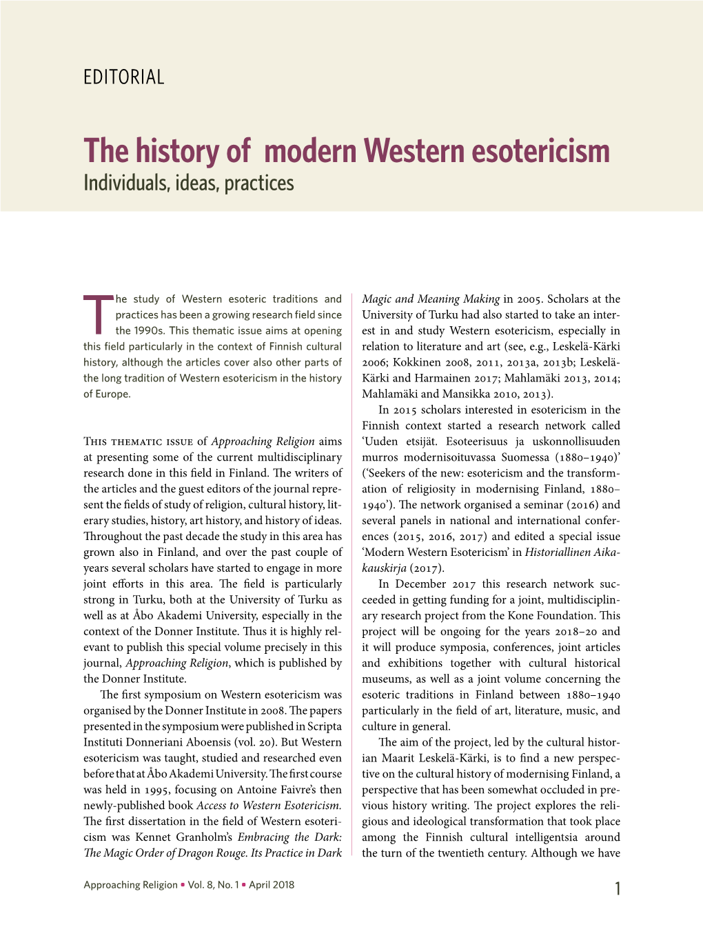 The History of Modern Western Esotericism Individuals, Ideas, Practices