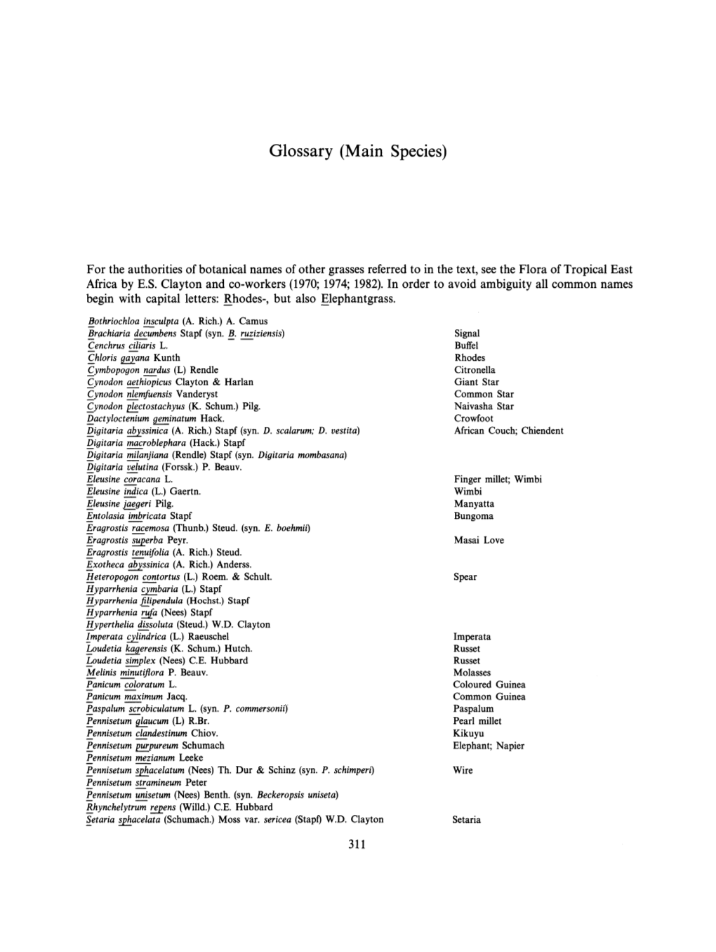 Glossary (Main Species)
