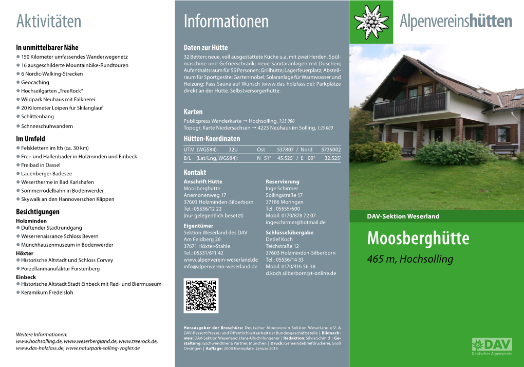 Moosberghütte Aktivitäten Informationen