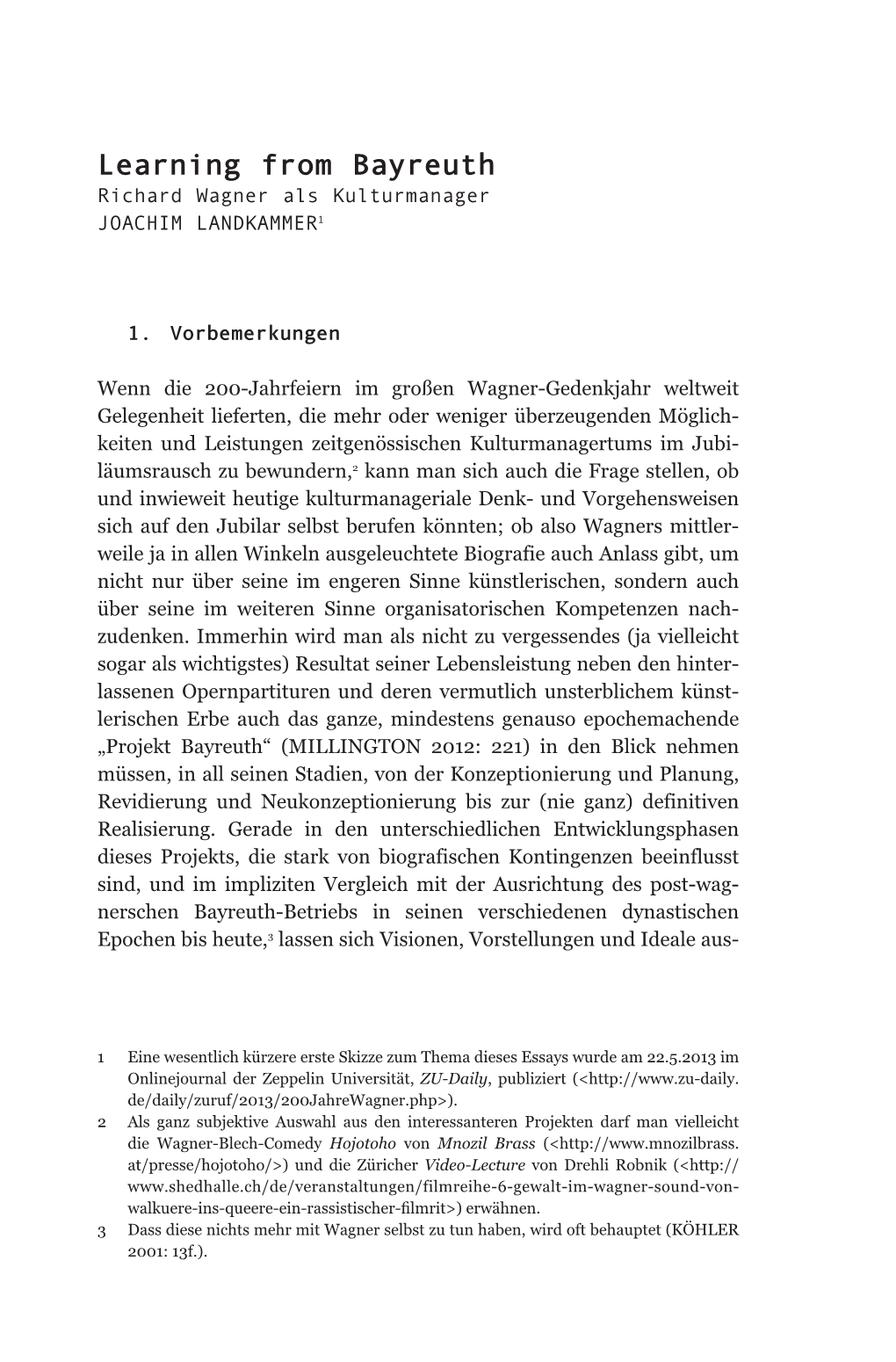 Learning from Bayreuth Richard Wagner Als Kulturmanager Joachim Landkammer1