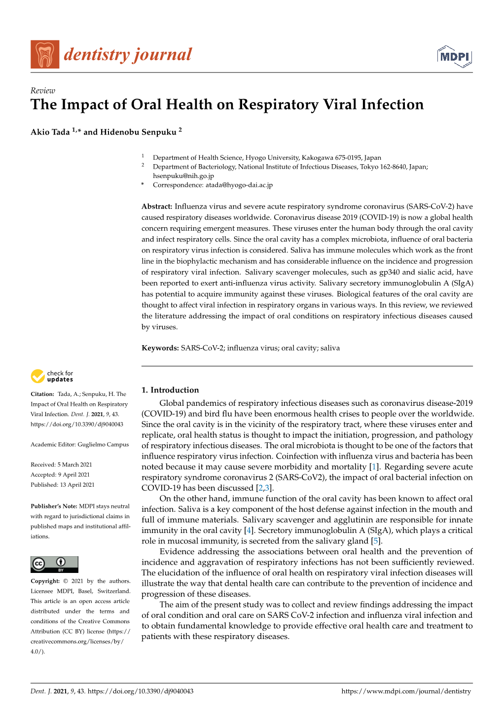 The Impact of Oral Health on Respiratory Viral Infection