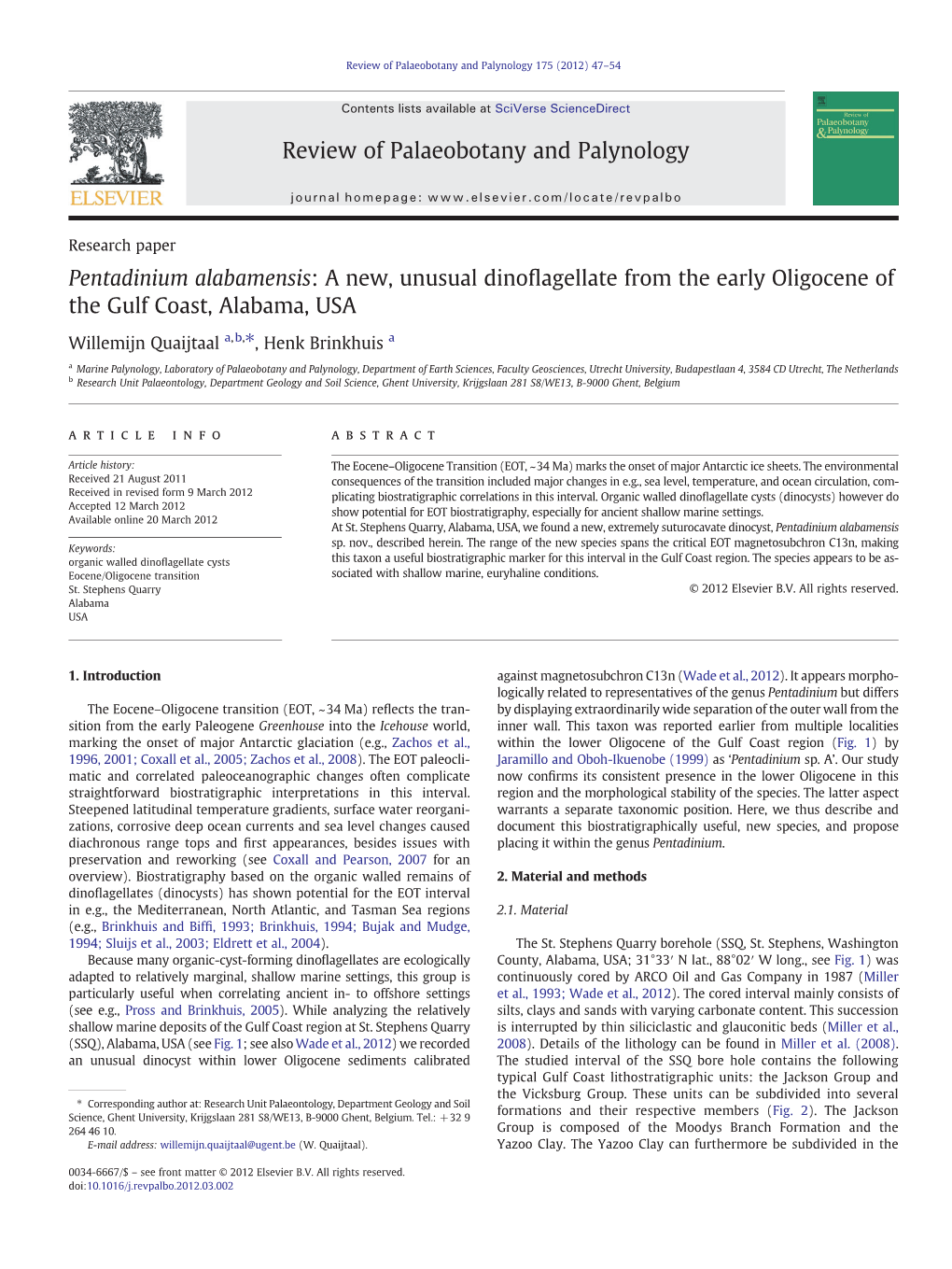 Pentadinium Alabamensis: a New, Unusual Dinoflagellate from The