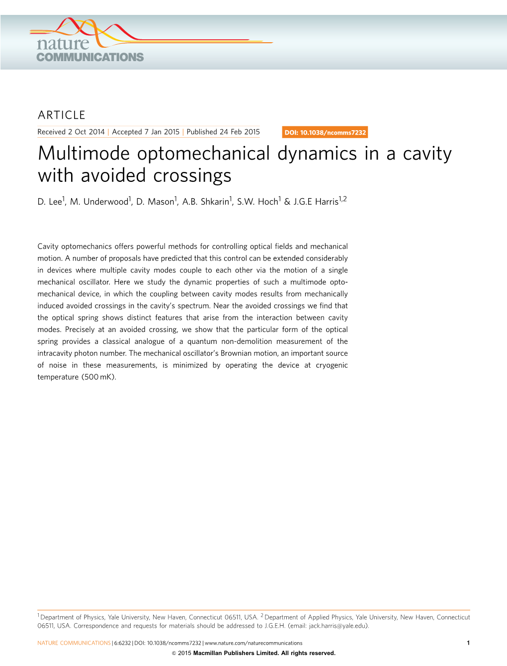 Multimode Optomechanical Dynamics in a Cavity with Avoided Crossings