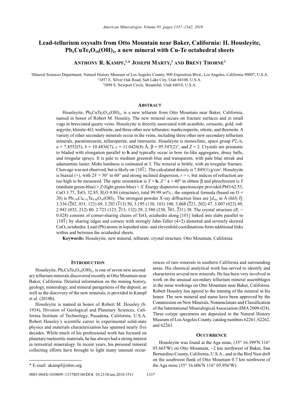 Lead-Tellurium Oxysalts from Otto Mountain Near Baker, California: II