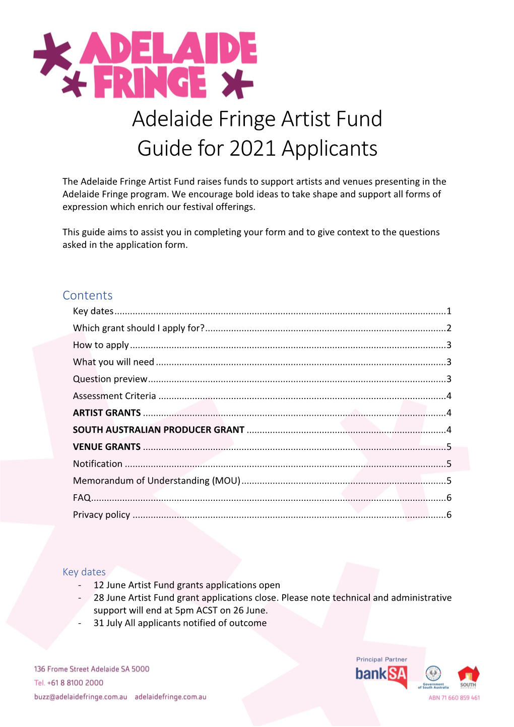 Adelaide Fringe Artist Fund Guide for 2021 Applicants