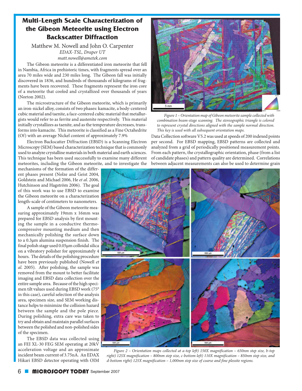 Multi-Length Scale Characterization of the Gibeon Meteorite Using Electron Backscatter Diffraction Matthew M