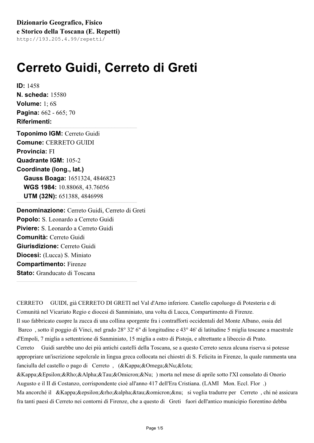 Cerreto Guidi, Cerreto Di Greti