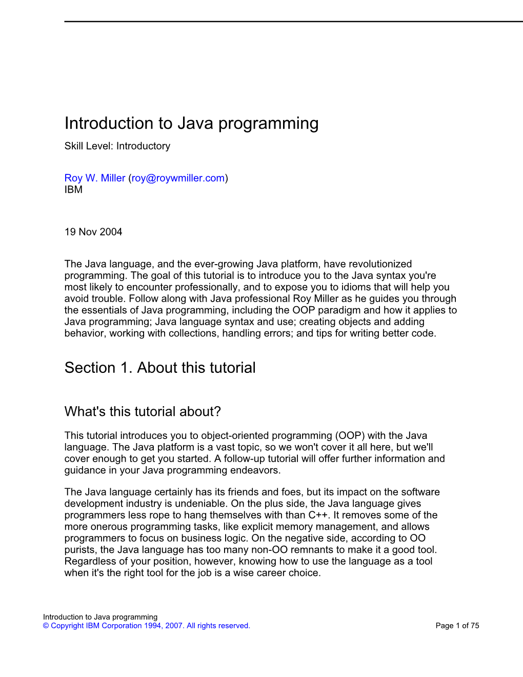 Introduction to Java Programming Skill Level: Introductory