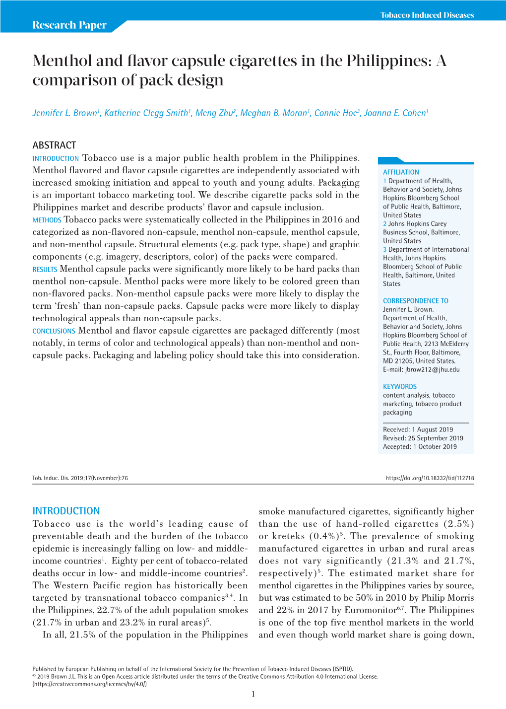 Menthol and Flavor Capsule Cigarettes in the Philippines: a Comparison of Pack Design