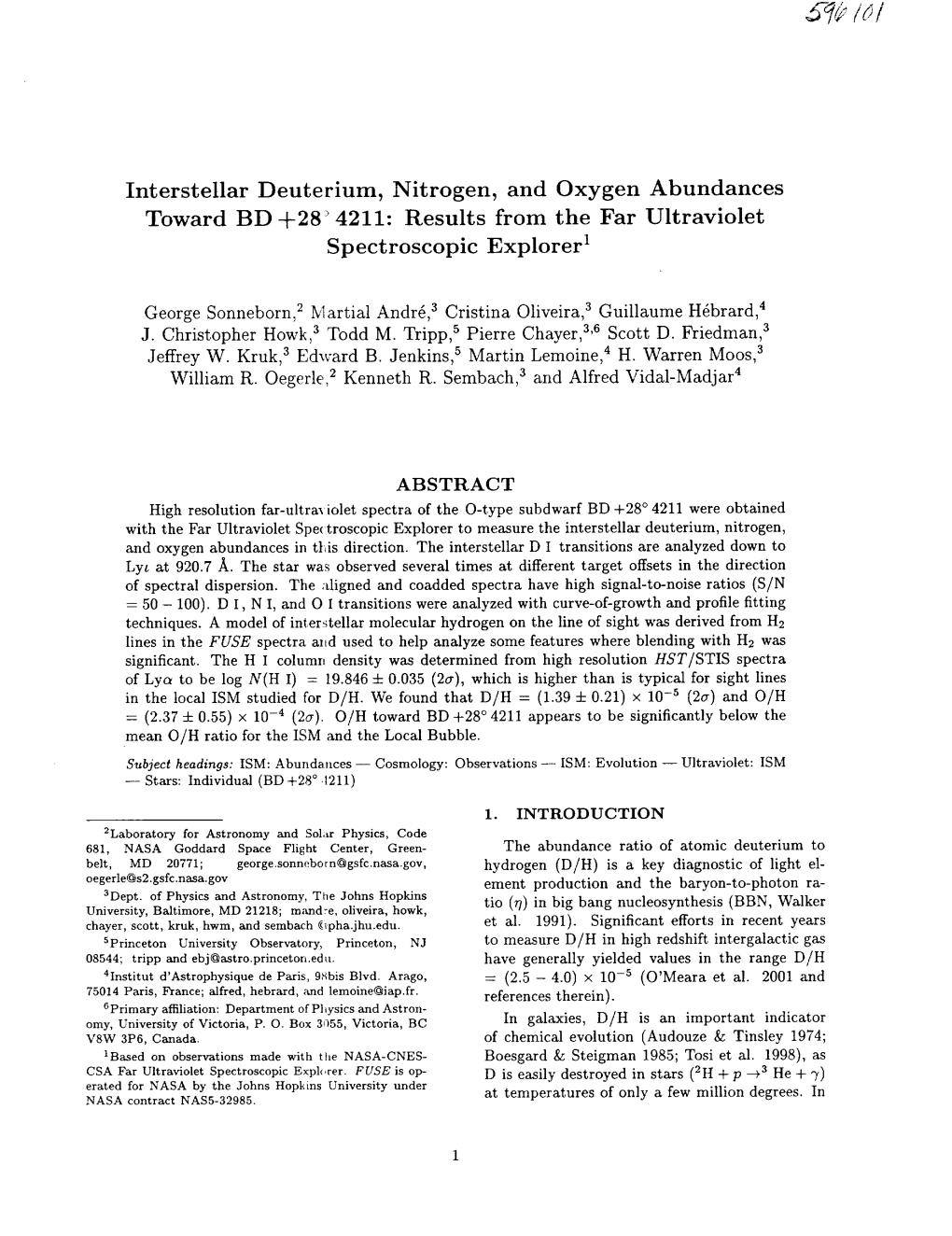 Interstellar Deuterium, Nitrogen, and Oxygen Abundances Toward BD-T-28:' 4211: Results from the Far Ultraviolet Spectroscopic Explorer I