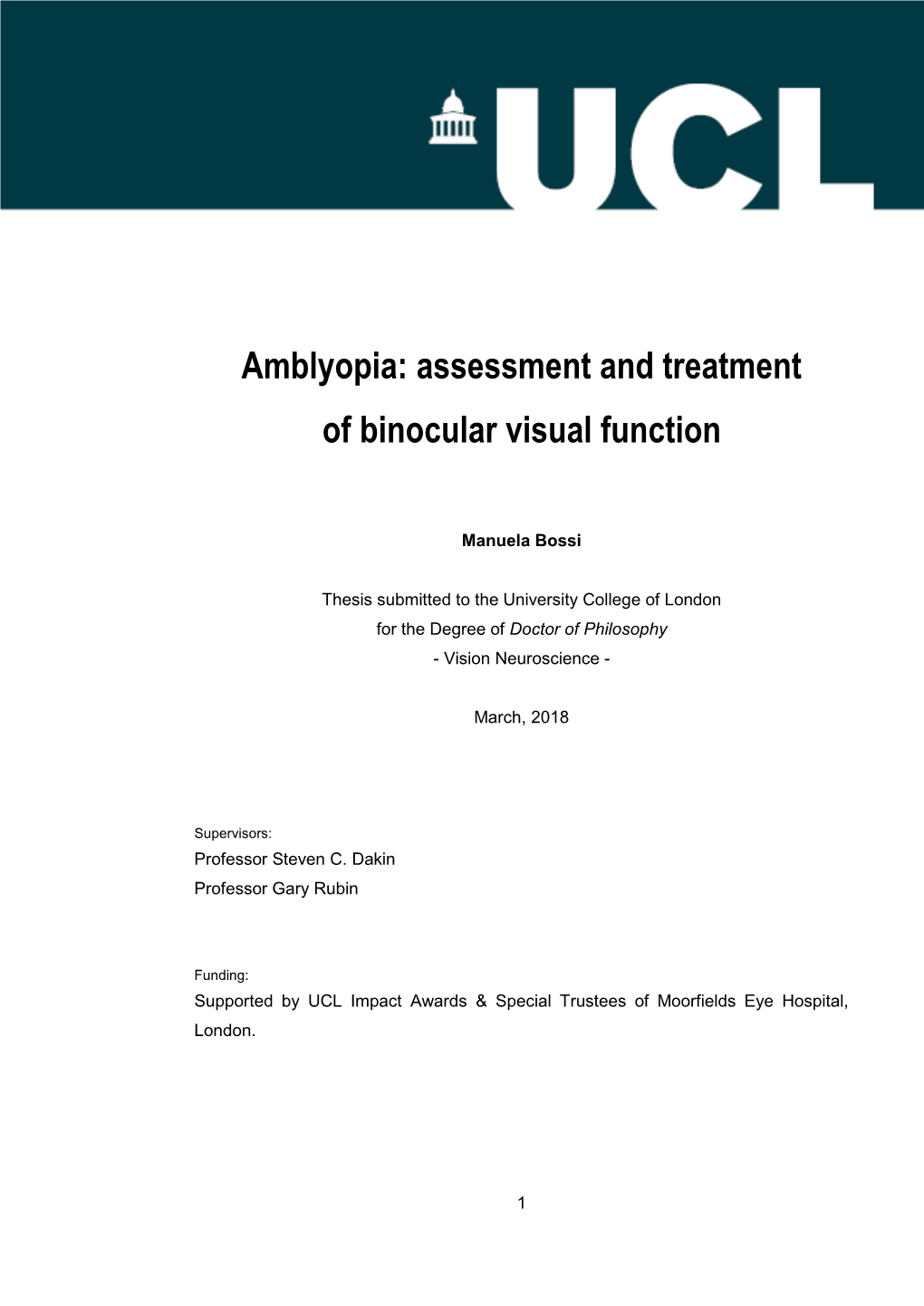 Amblyopia: Assessment and Treatment of Binocular Visual Function