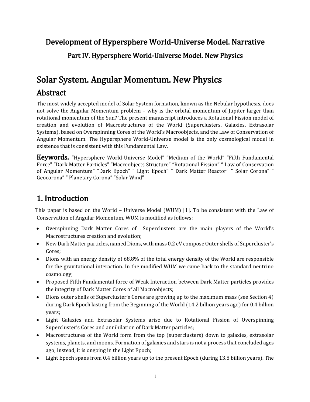 Solar System. Angular Momentum. New Physics
