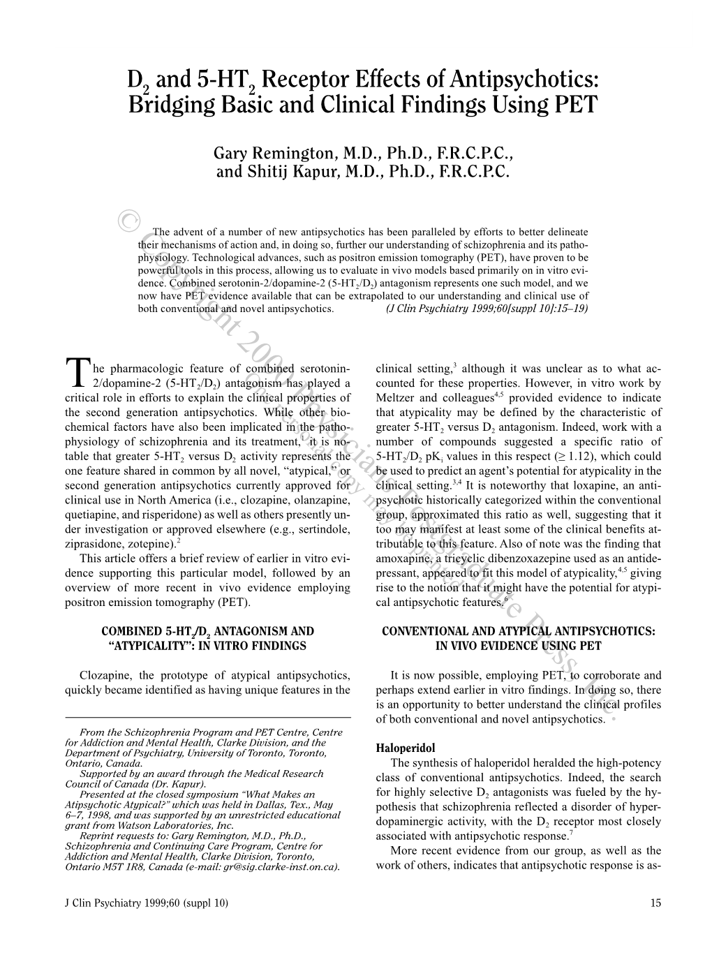 Receptor Effects of Antipsychotics