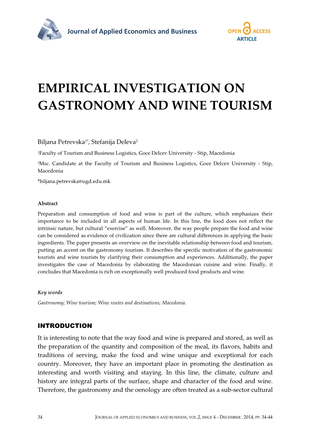 Empirical Investigation on Gastronomy and Wine Tourism