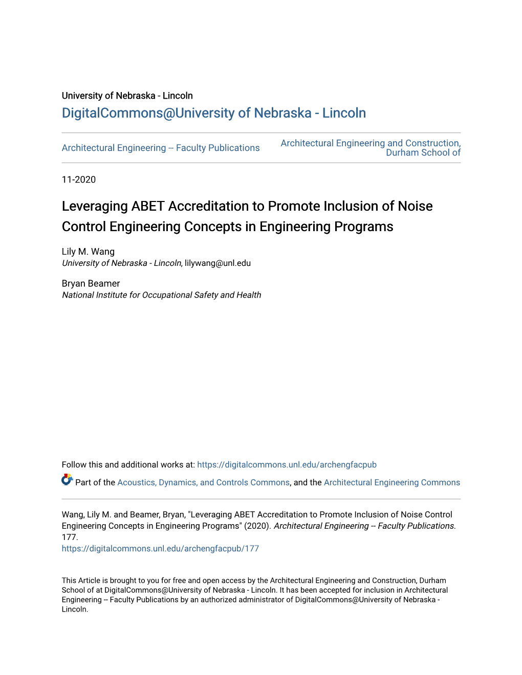Leveraging ABET Accreditation to Promote Inclusion of Noise Control Engineering Concepts in Engineering Programs