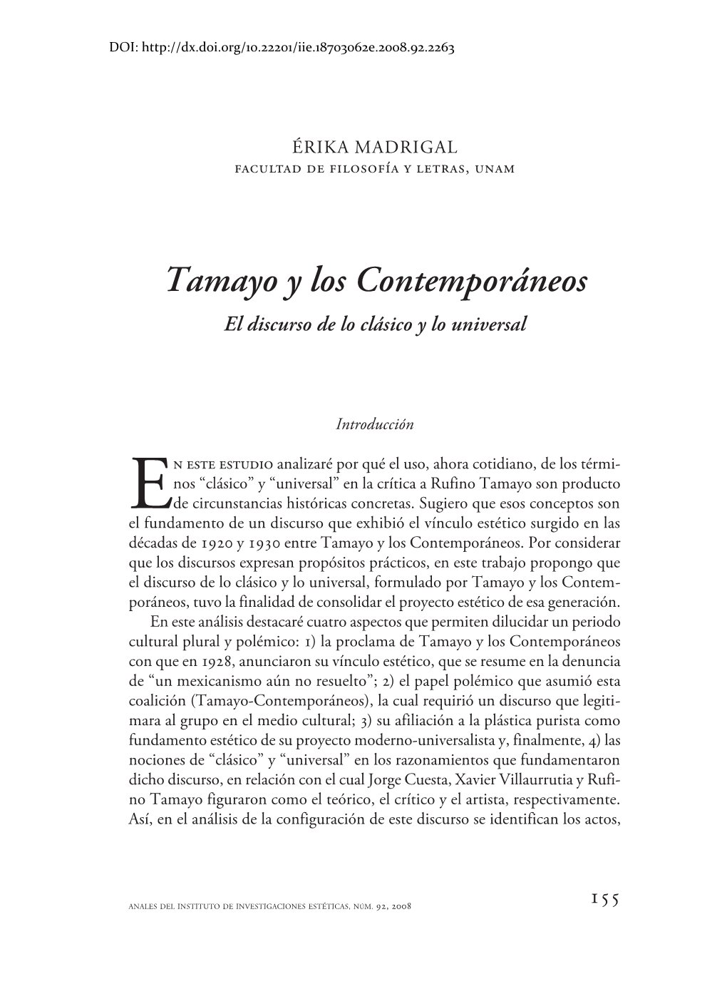 Tamayo Y Los Contemporáneos El Discurso De Lo Clásico Y Lo Universal