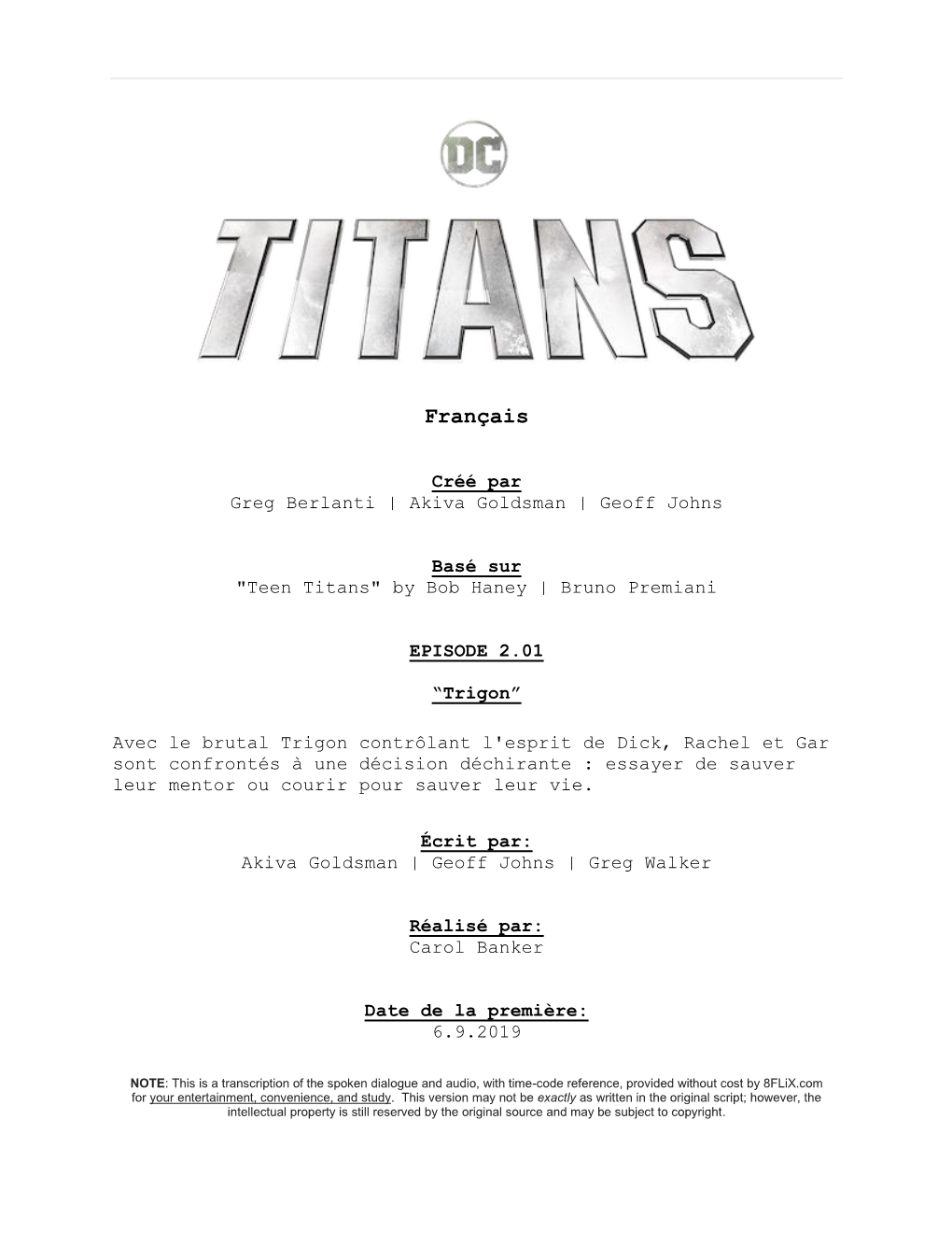 Titans | French Dialogue | S2:E1