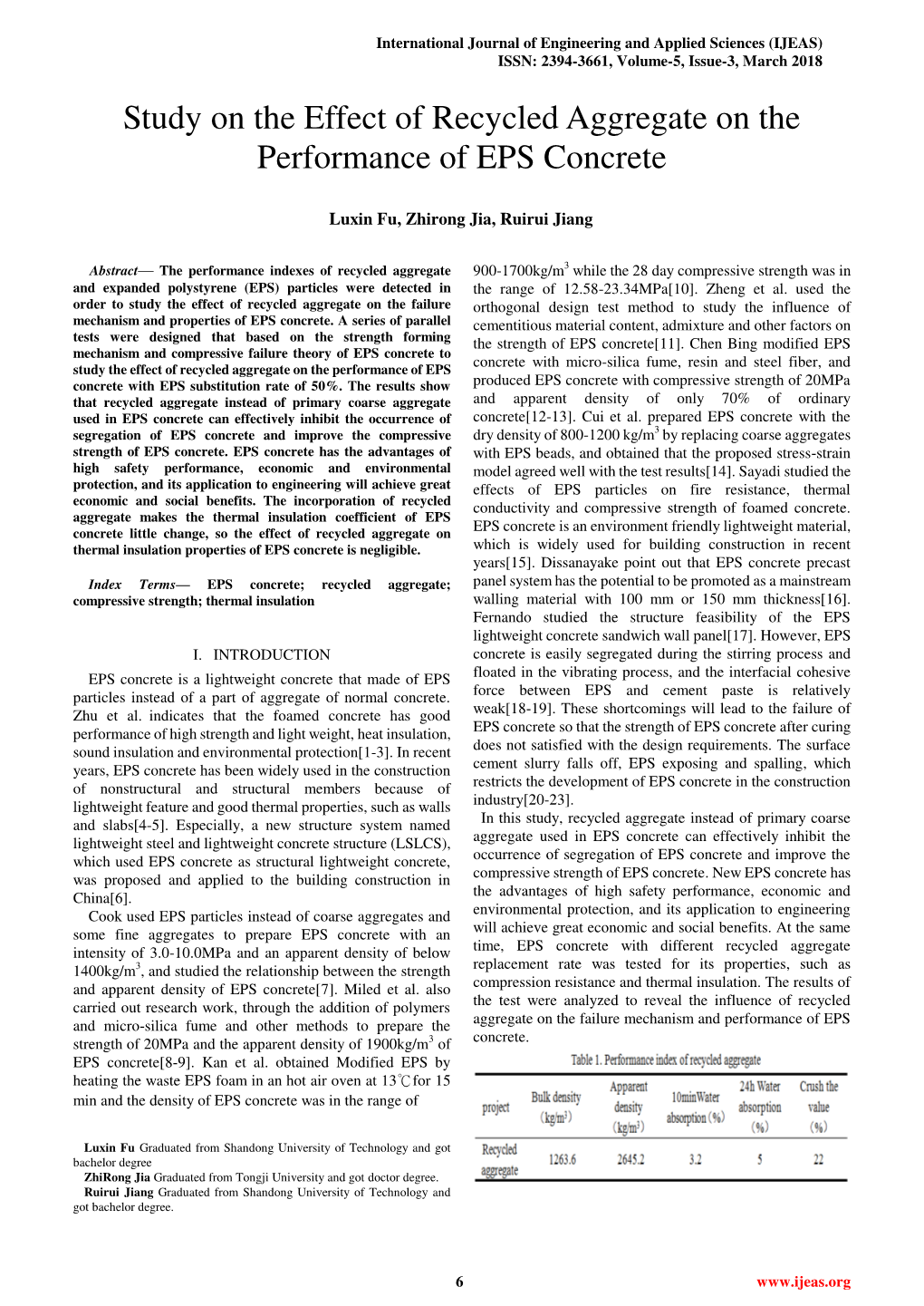 Study on the Effect of Recycled Aggregate on the Performance of EPS Concrete