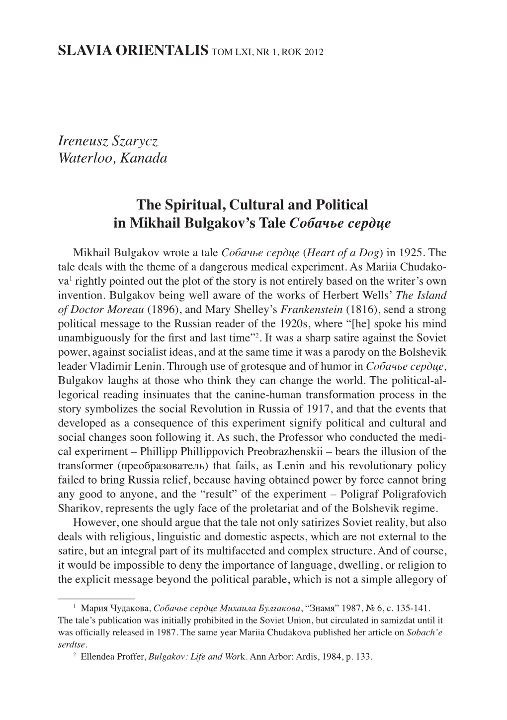 Ireneusz Szarycz Waterloo, Kanada the Spiritual, Cultural and Political